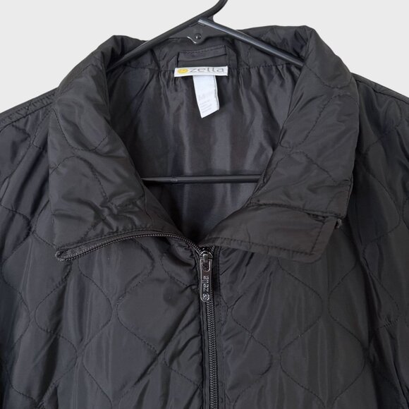 Zella Zip-Up Quilted Bomber Jacket Black Women's Medium Mock Neck Long-Sleeve - Picture 5 of 14